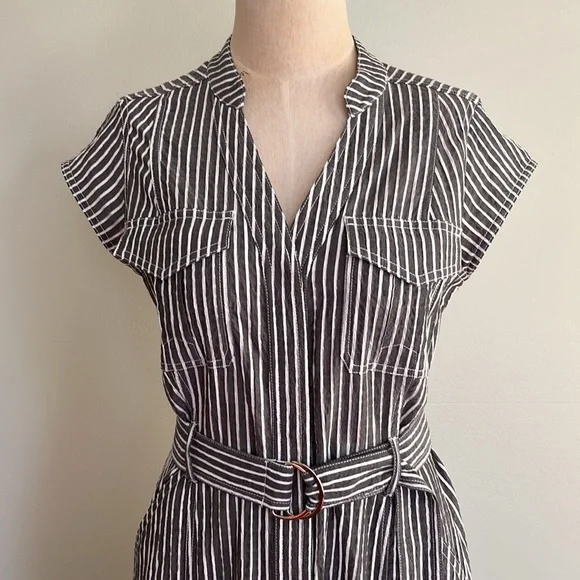 White House Black Market Gray and White Striped Utility Midi Dress - Picture 2 of 16